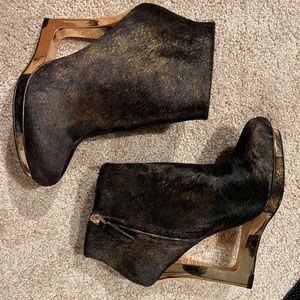 BCBG Faux Fur Ankle Boots with Metal Wedge Heel